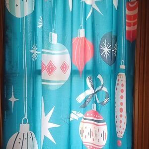 Festive Teal Retro Holiday Curtain MCM
